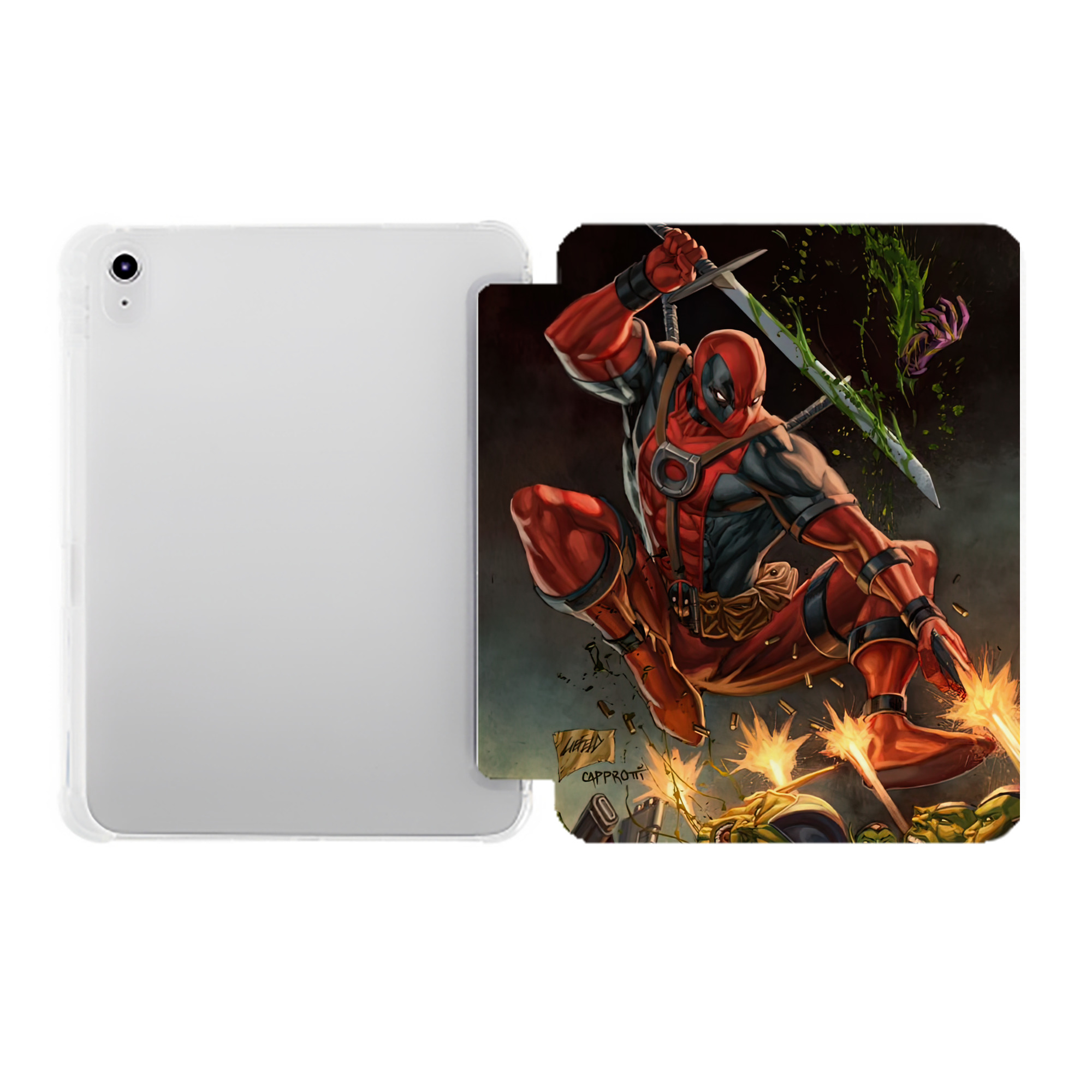 （画像用） Deadpool デッドプール IPad ケース ペン収納付き 三つ折りスタンド PUレザー×シリコン 対応機種9.5/10.5/10.9インチ